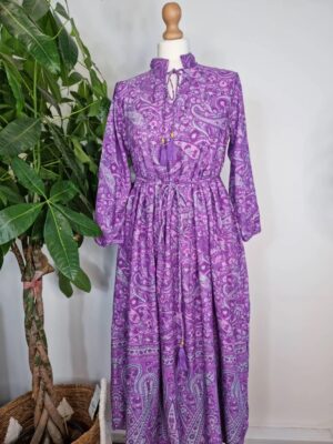 Midi Paisley Floral Dress  In Ripe Lavender Purple - Image 6