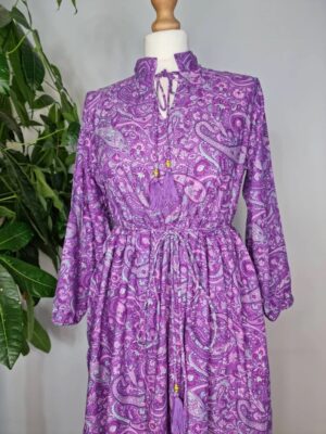 Midi Paisley Floral Dress  In Ripe Lavender Purple - Image 9