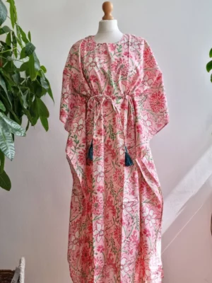 Pure Cotton Kaftan Kimono In Pink - Image 2