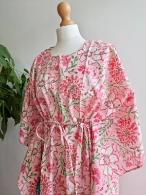 Pure Cotton Kaftan Kimono In Pink - Image 3