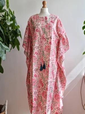 Pure Cotton Kaftan Kimono In Pink - Image 4