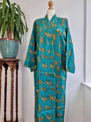 Pure Cotton Kimono In Turquoise & animal Print - Image 5