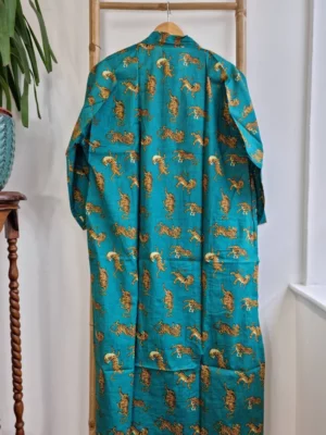 Pure Cotton Kimono In Turquoise & animal Print - Image 6