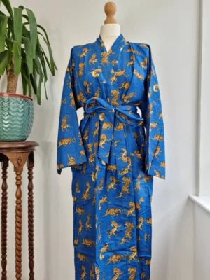 Pure Cotton Kimono In Royal Blue & Animal Print - Image 2