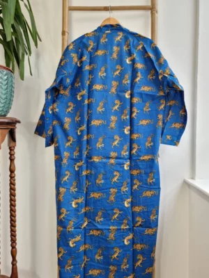 Pure Cotton Kimono In Royal Blue & Animal Print - Image 4