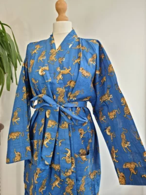 Pure Cotton Kimono In Royal Blue & Animal Print - Image 5