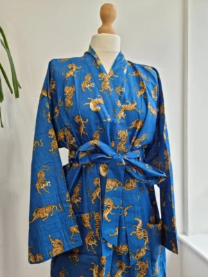 Pure Cotton Kimono In Royal Blue & Animal Print - Image 6