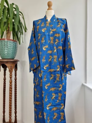 Pure Cotton Kimono In Royal Blue & Animal Print - Image 7