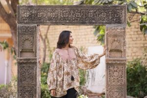Pure Cotton Earthy Floral Bohemian Blouse In Block Print - Image 3