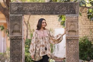 Pure Cotton Earthy Floral Bohemian Blouse In Block Print - Image 5