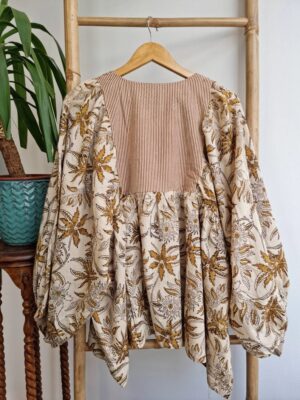 Pure Cotton Earthy Floral Bohemian Blouse In Block Print - Image 6