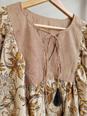 Pure Cotton Earthy Floral Bohemian Blouse In Block Print - Image 8