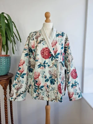 Kantha Reversible Front Tie Open Jacket In Vintage Style - Image 2
