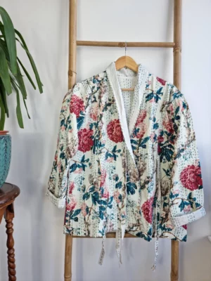Kantha Reversible Front Tie Open Jacket In Vintage Style - Image 3