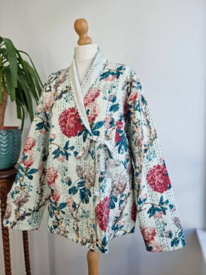 Kantha Reversible Front Tie Open Jacket In Vintage Style - Image 4
