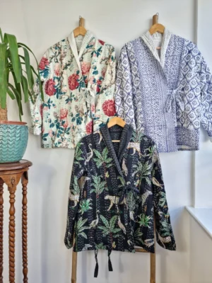 Kantha Reversible Front Tie Open Jacket In Vintage Style - Image 5