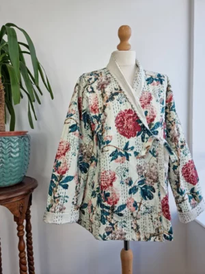 Kantha Reversible Front Tie Open Jacket In Vintage Style - Image 7