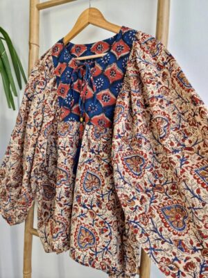 Pure Cotton Earthy Floral Bohemian Blouse In Indian Bagru Block - Image 3
