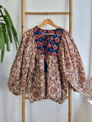 Pure Cotton Earthy Floral Bohemian Blouse In Indian Bagru Block - Image 5