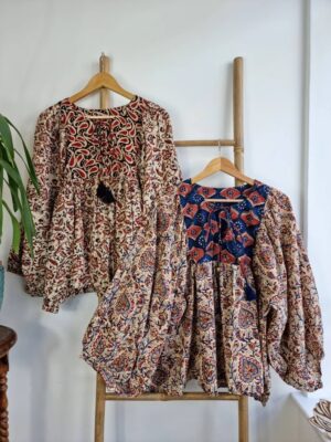 Pure Cotton Earthy Floral Bohemian Blouse In Indian Bagru Block - Image 8