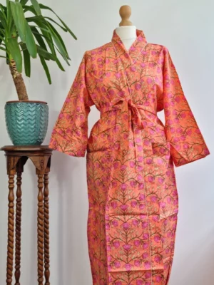 Pure Cotton Kimono In Peach Pink Blossom Shade - Image 2