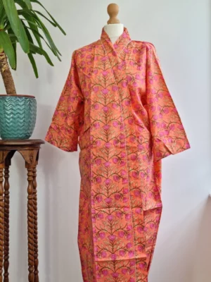 Pure Cotton Kimono In Peach Pink Blossom Shade - Image 3