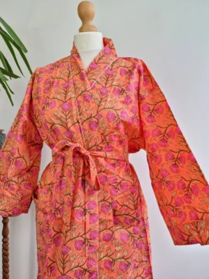 Pure Cotton Kimono In Peach Pink Blossom Shade - Image 4