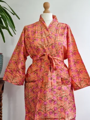 Pure Cotton Kimono In Peach Pink Blossom Shade - Image 5