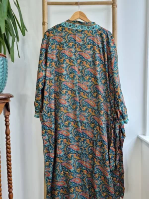 New Silk Boho Kimono In a mix Ocean Blue Green Teal Fire Orange Shade - Image 6