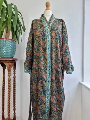 New Silk Boho Kimono In a mix Ocean Blue Green Teal Fire Orange Shade - Image 7