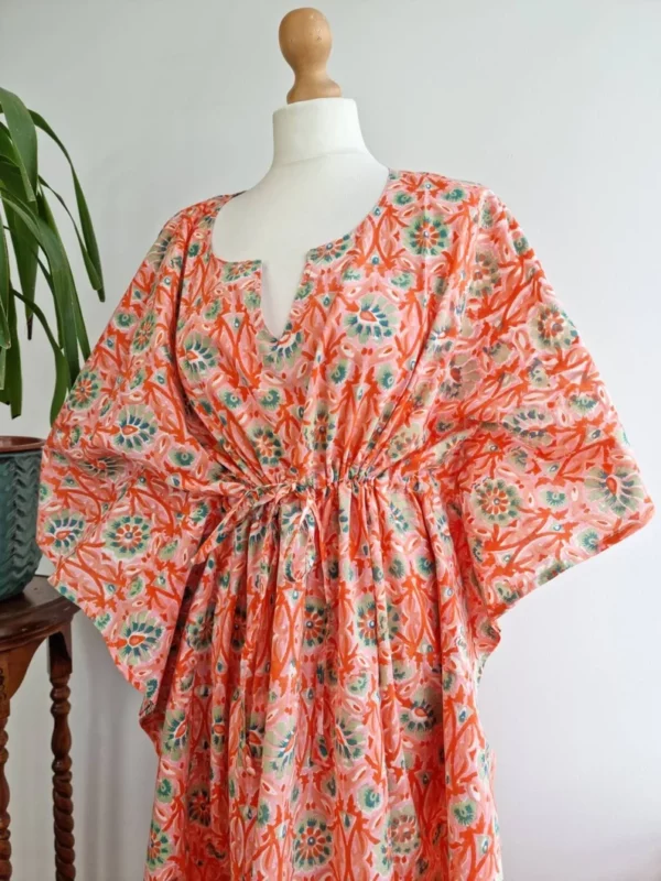 Cotton Kaftan Kimono Dress In Floral Beach vibes