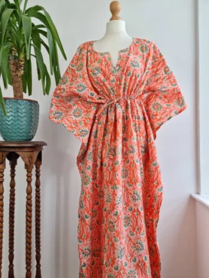 Cotton Kaftan Kimono Dress In Floral Beach vibes - Image 3