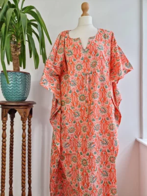 Cotton Kaftan Kimono Dress In Floral Beach vibes - Image 5