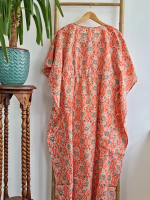 Cotton Kaftan Kimono Dress In Floral Beach vibes - Image 6