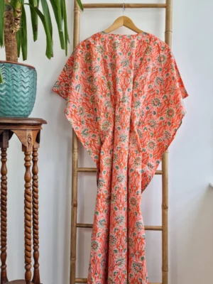 Cotton Kaftan Kimono Dress In Floral Beach vibes - Image 7