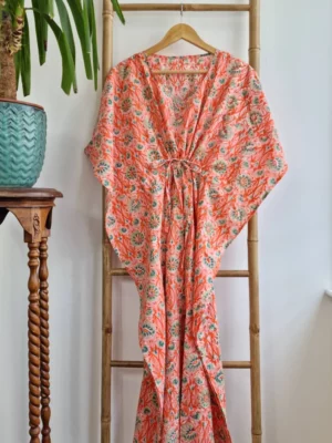 Cotton Kaftan Kimono Dress In Floral Beach vibes - Image 8