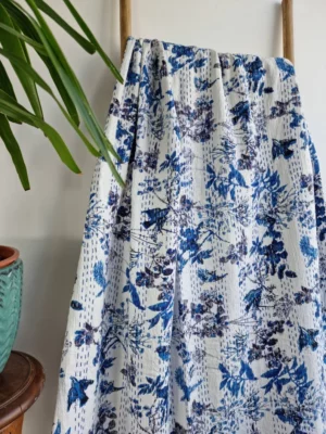 Kantha Stitch Pure Cotton Reversible Bed/Sofa Throw King Size In Cool Contrast - Image 6