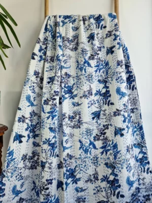 Kantha Stitch Pure Cotton Reversible Bed/Sofa Throw King Size In Cool Contrast - Image 7