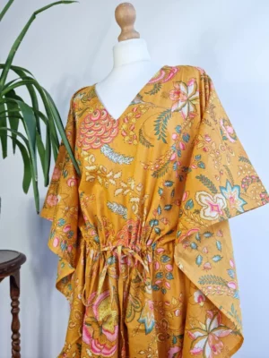 Cotton Kaftan Dress in Mustard Yellow - Image 4