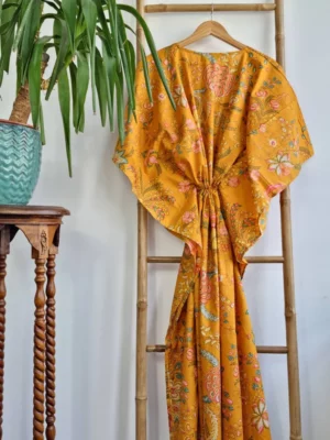 Cotton Kaftan Dress in Mustard Yellow - Image 6