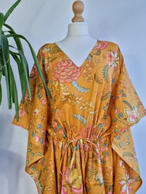 Cotton Kaftan Dress in Mustard Yellow - Image 7