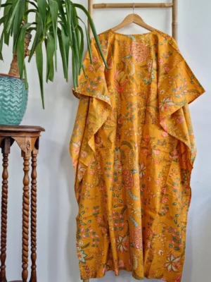 Cotton Kaftan Dress in Mustard Yellow - Image 8