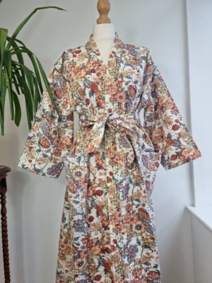 Kantha Cotton Long Reversible Kimono Jacket In Cream Shade - Image 9