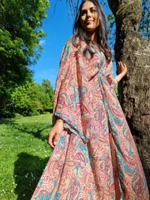New Silk Boho Kimono In Aqua goddess floral print - Image 2
