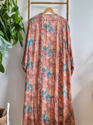 New Silk Boho Kimono In Aqua goddess floral print - Image 7
