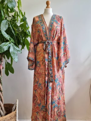 New Silk Boho Kimono In Aqua goddess floral print - Image 8