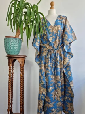 Comfy Cotton Kaftan Dress In Indian Block print