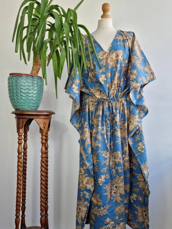 Comfy Cotton Kaftan Dress In Indian Block print