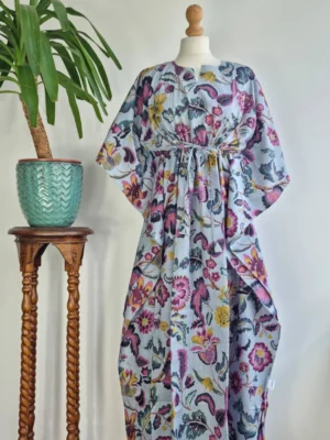 Cotton Kaftan Dress with Floral print - Image 8
