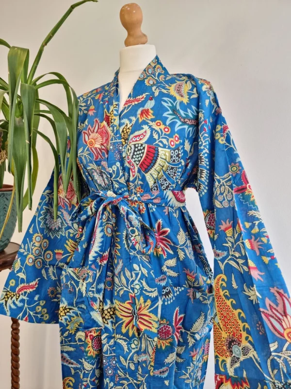 Cotton Boho Tropical Handprint Robe